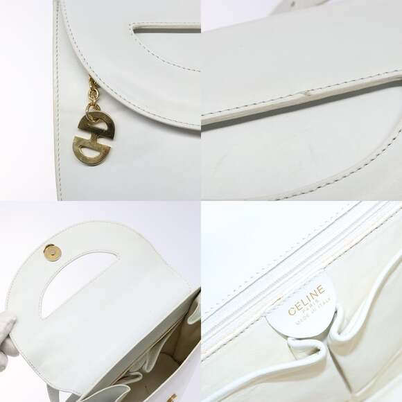 CELINE Shoulder Bag Leather Gold White - Picture 11 of 13